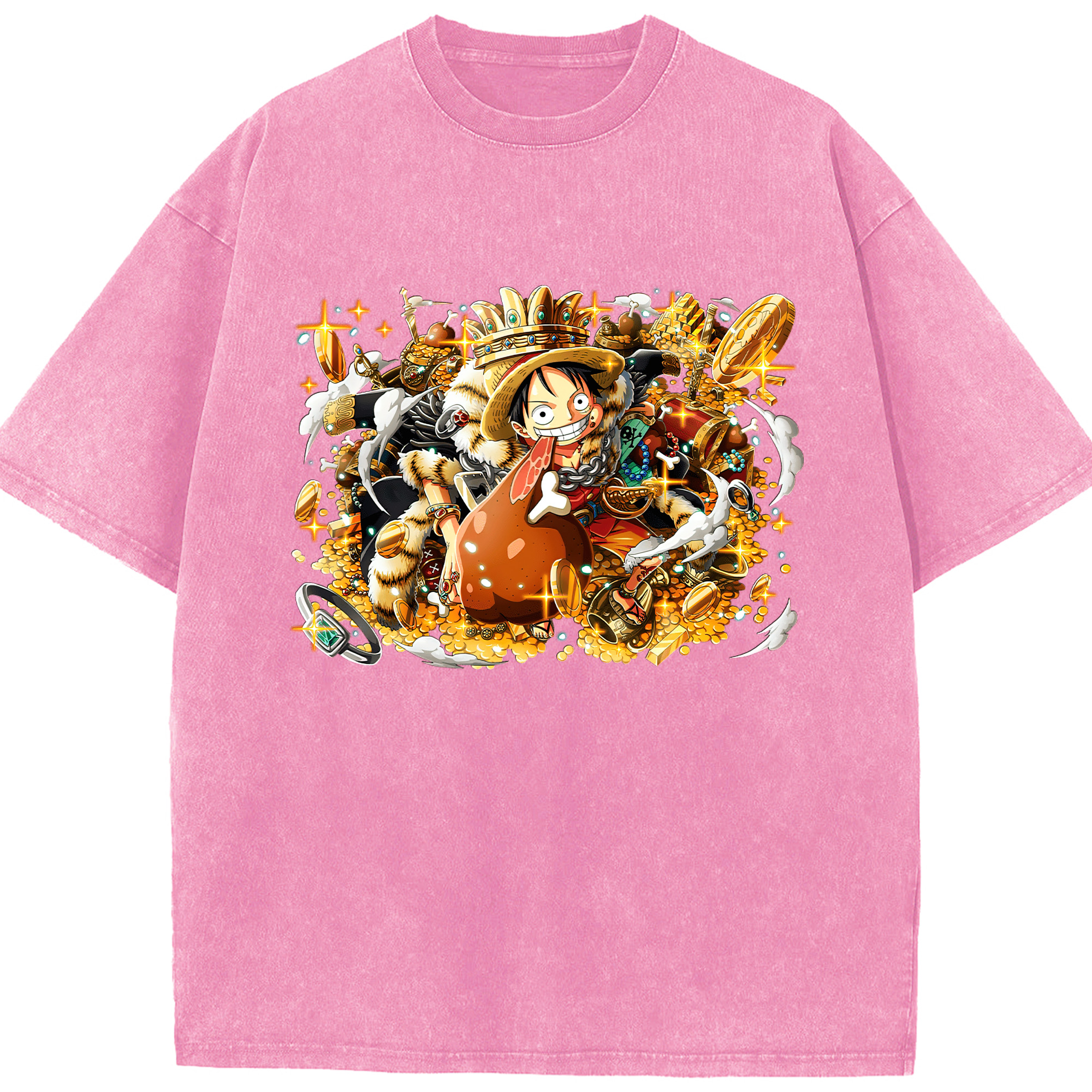 ワンピース モンキー・D・ルフィ ONE PIECE Monkey D. Luffy 綿100% ヴィンテージ風 半袖Tシャツ（フロントプリント）